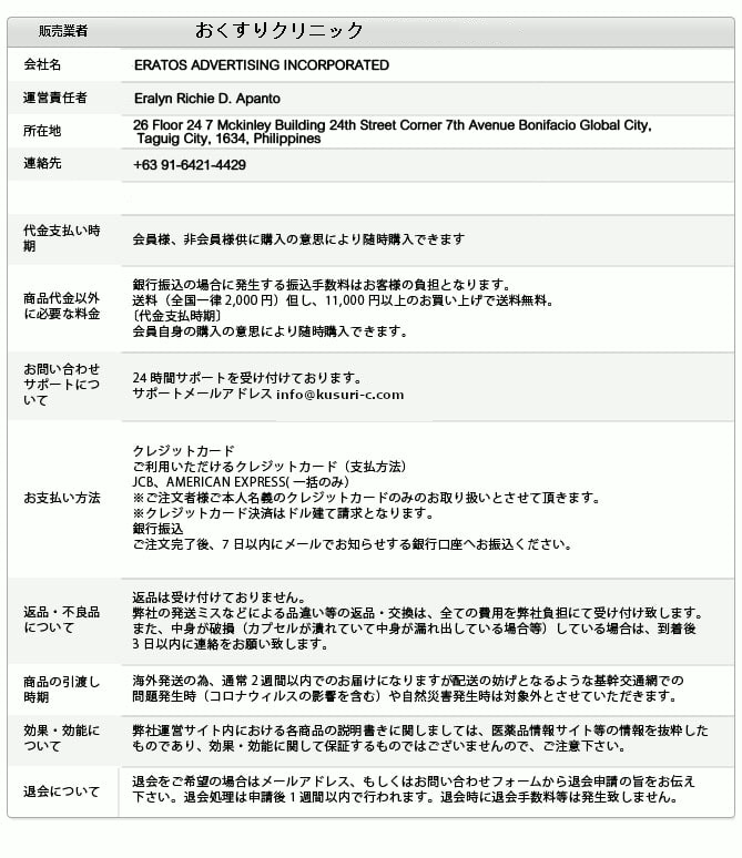 特定商取引法に基づく表記詳細